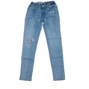 Levis Girls 710 Super Skinny Jeans Size 8 Regular Embroidered Patches Blue Denim